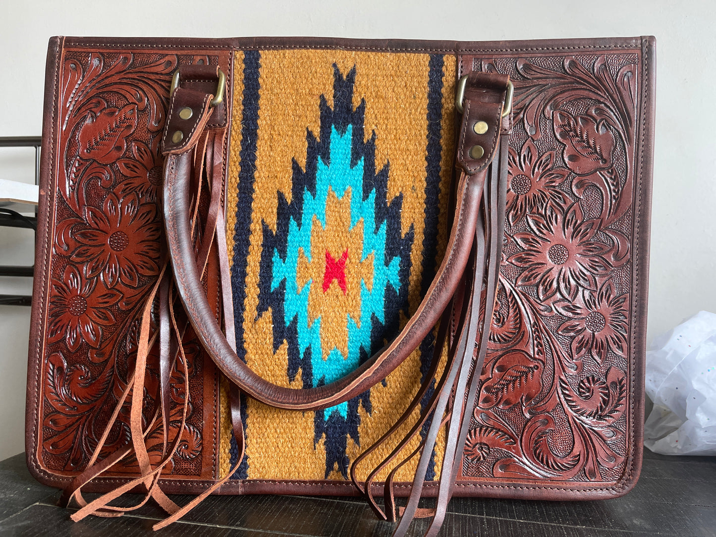 Yellow Aztec print purse