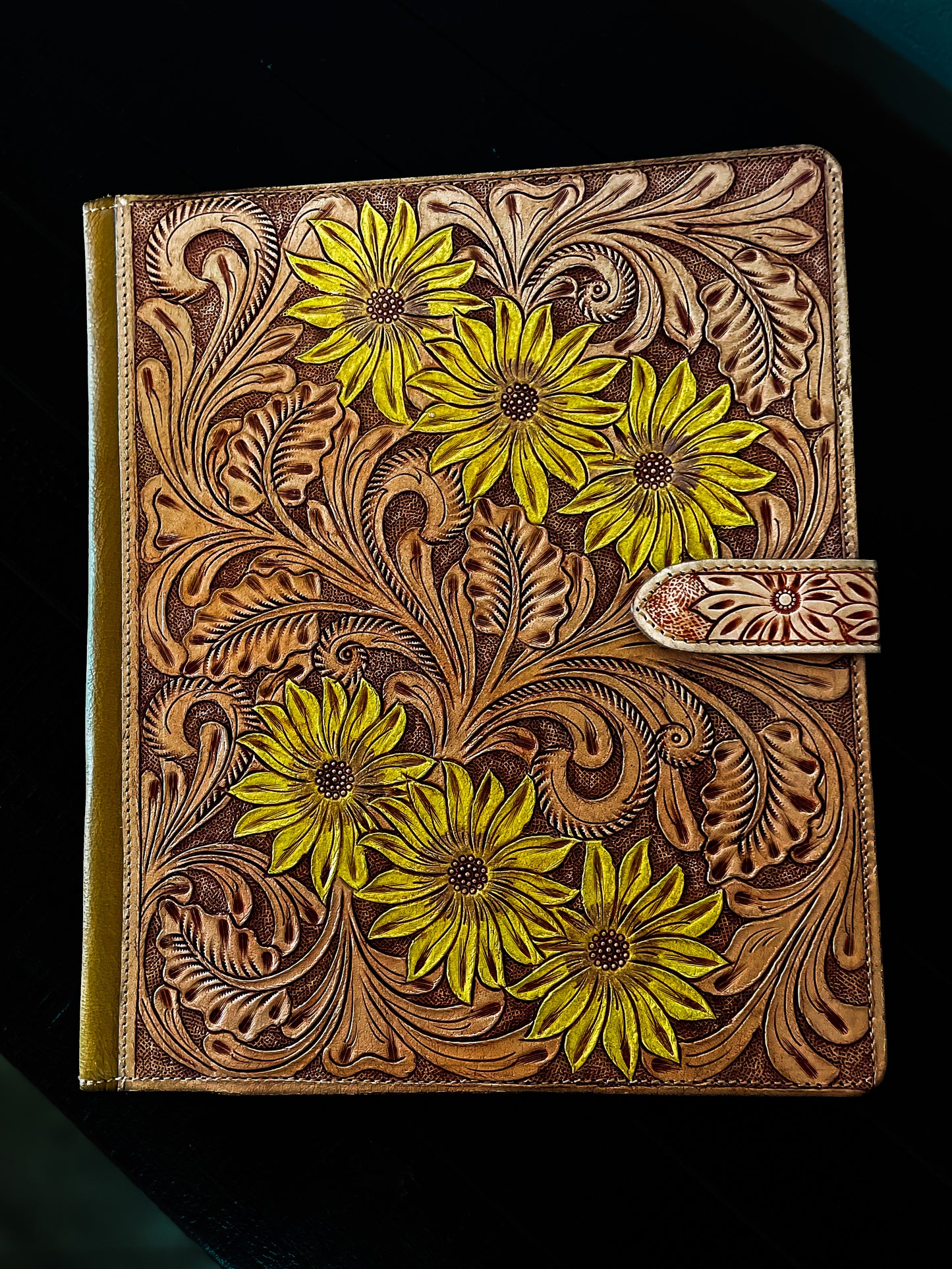 Sun Flower Tooled Leather Folder