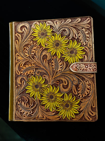 Sun Flower Tooled Leather Folder